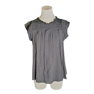 Vintage Steel Gray Keyhole Lightweight Crepe Blouse Size Large Made In India